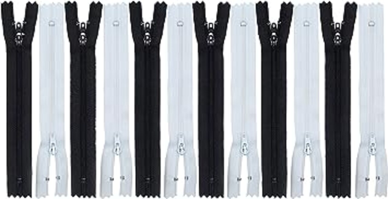 Zipperstop Wholesale YKK 16" Zipper YKK #3 Skirt & Dress ~ 6 Black and 6 White (12 Zippers / Pack)
